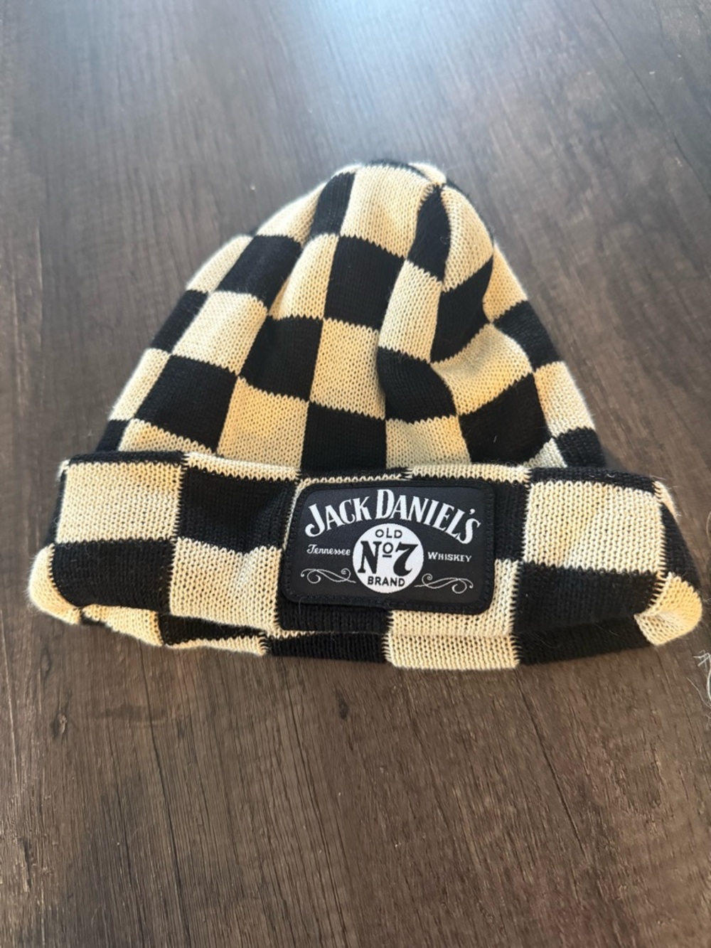 Jack Daniel's Checkerboard Knit Beanie - Black & Cream